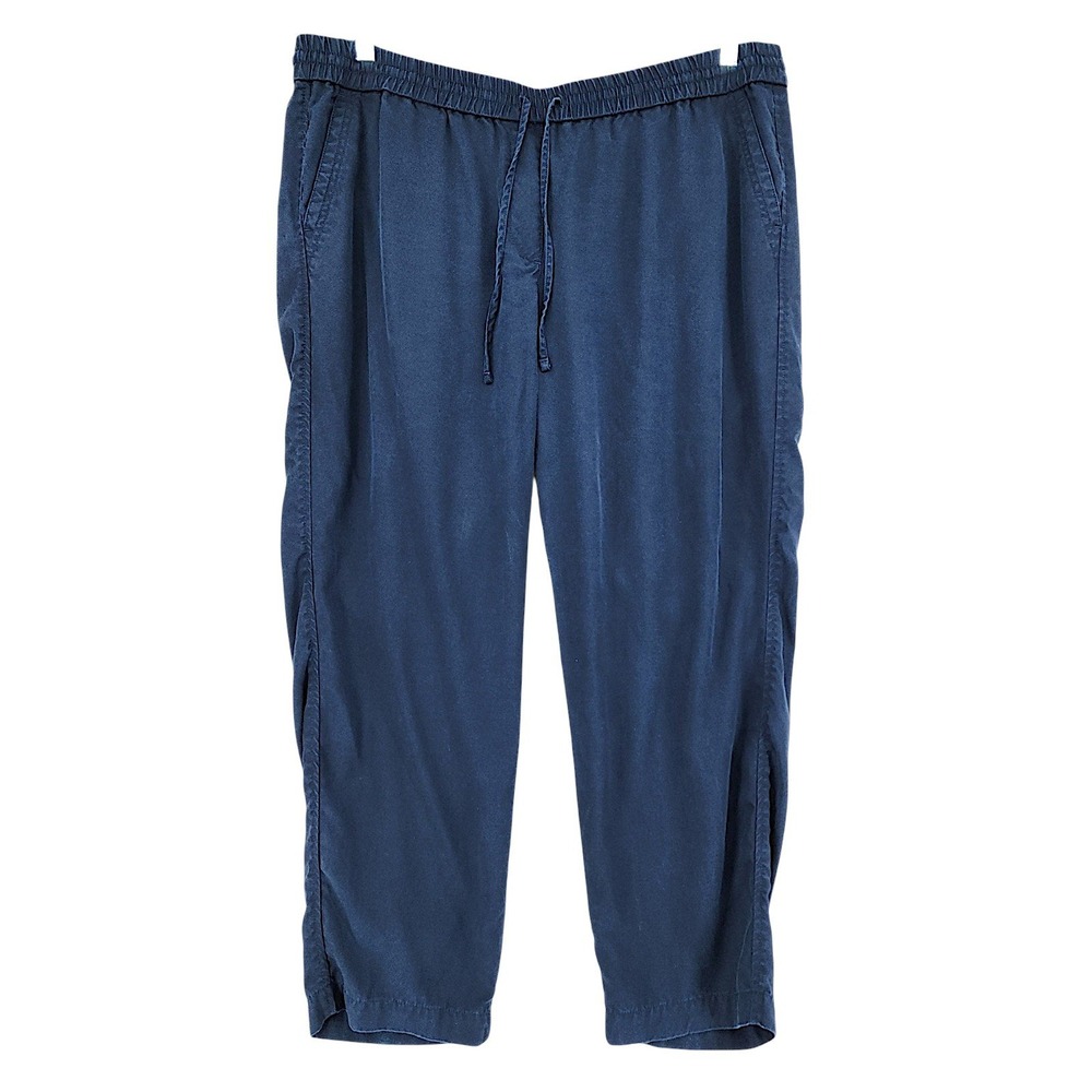 Talbots Easy Drawstring Pants 16W Women 38x26 Navy Blue Tencel Lyocell Cropped